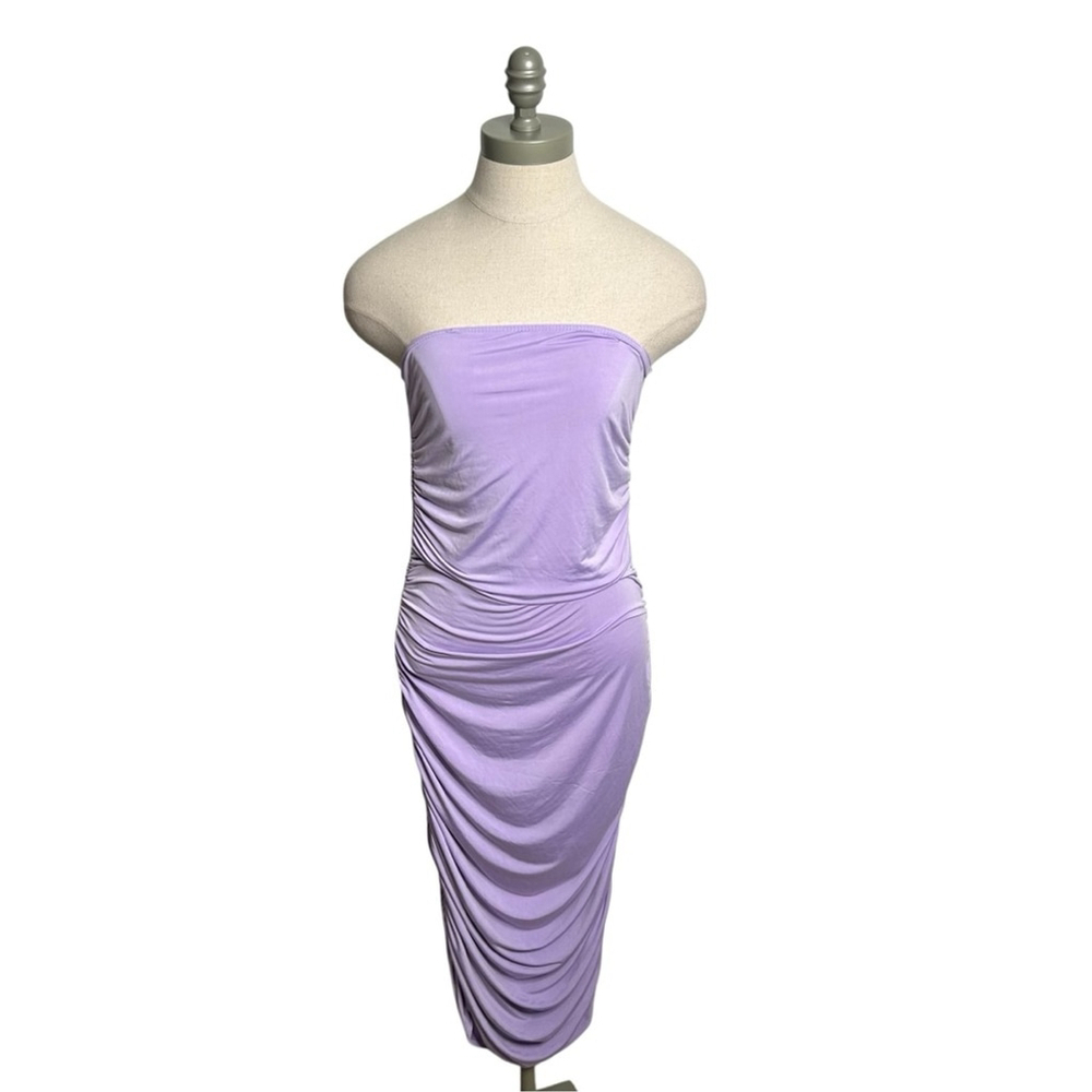 Sincerely Jules Lavender Purple Midi Ruched Bodycon Strapless Dress Size XL - Picture 3 of 10